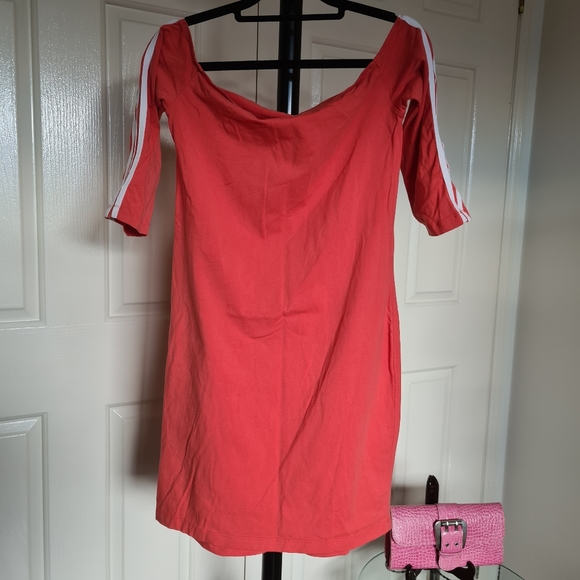 ADIDAS Sports Dress Orange White 3 stripes embroidered logo cold square neck - Picture 7 of 9